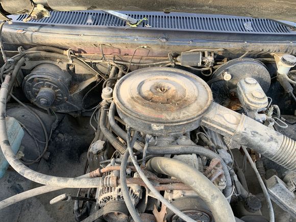 This is what I’m looking at under the hood. Like I said I don’t know much about trucks and the oldest thing I’ve worked on is an ‘05 mustang so nothing carb’d but I assumed that circular thing connected to the intake tubing was a carb. I could be wrong though.