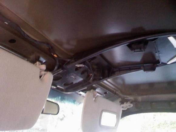 pic of roof with no headliner when i was reedoing it and rewiring the switch for my bright lights