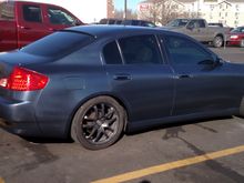 Custom color; matte black with 50/50 nebula blue and hyper black graphite in the top coat gloss. Painter has streaking issues though.