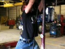 Andy getting the last bolt off the top of the transmission.