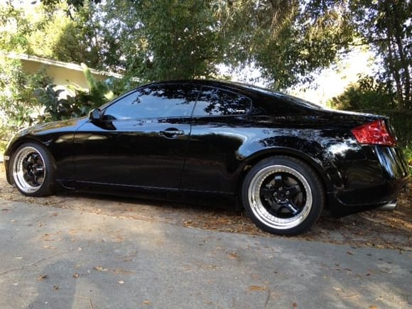 OB Coupe w/Work Meister's in Matte Black. Blox Titanium lug nuts. Falken's 245 front, 275 rear