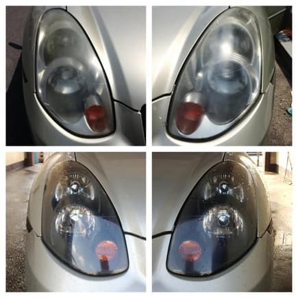 Before and after my headlights were painted.