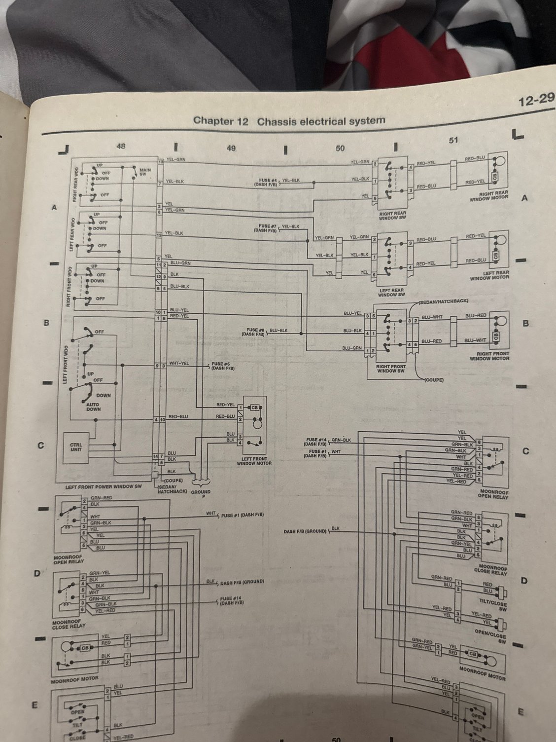 My passenger window won�t roll up or down from either switch in my eg coupe. I�ve never done wiring, can someone help me figure out how to read this? Driver works fine, I have power at the fuse to the passenger window but no power at passenger switch at all. I have constant power to one wire and then the up and down work on driver window but up and down on passenger do nothing. 