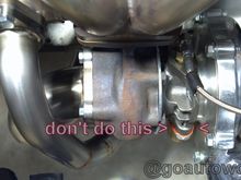Do NOT RTV the oil drain flange/turbo joint. The RTV squeezes outward, and inward. When inward it closes off the oil drain port not allowing the oil to drain out properly.