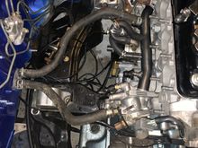 Mock up. Check out my heater hoses. I deleted the heater valve, no A/C, don’t need the valve. It made my hose point to the passenger side, and I like this better. :) more stealth. Oh! And I put a block off plug on the side of the head. :) 