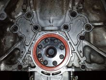 And here's a shot of the right side plate with the new rear main all buttoned up.