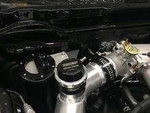 Vibrant Vanjen 3 clamp installed to the TB, Vibrant overflow tank mounted to a bracket for the oem fuel filter, DP fixed, Dump tube extended.