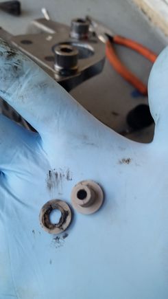 These bushings hold the relief spring. One failed entirely, the other is cracked