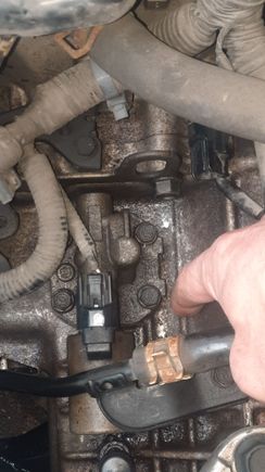 Not sure what this plate/ part is, connected by 4 bolts with a sensor attached but could the gasket be the cause. It sits under the air filter assembly on the top of the casing.
I could try retightening the 4 bolts, if anyone knows what torque setting to use?  I am pointing to where the oil pools.