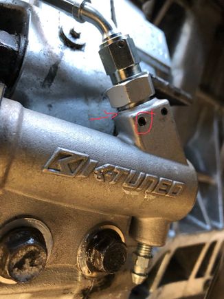 I circled where it leaks. Clutch line is secured and doesn’t not leak