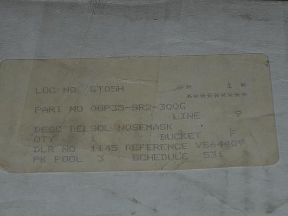 part number in oem box del sol oem full nose mask