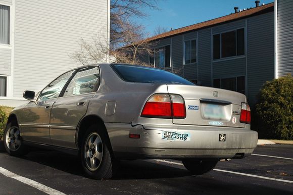 A nice view of where my left rear bumper met the guardrail on the right side of the highway...there was snow, this is Virginia, we can't handle it :P