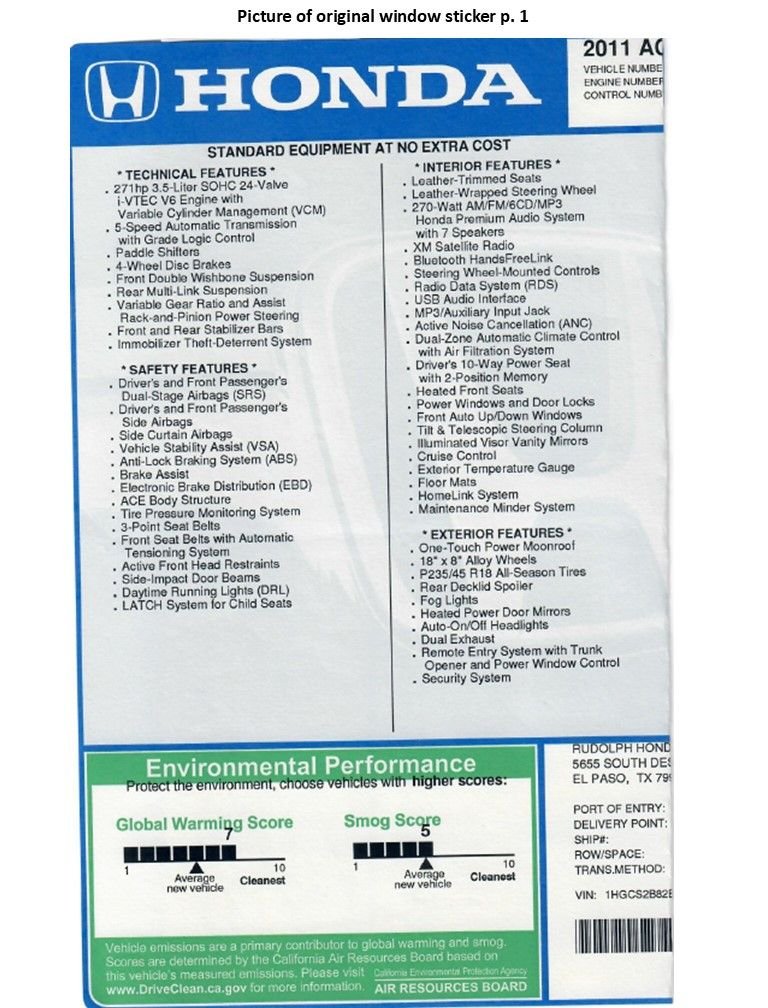 Original window sticker front