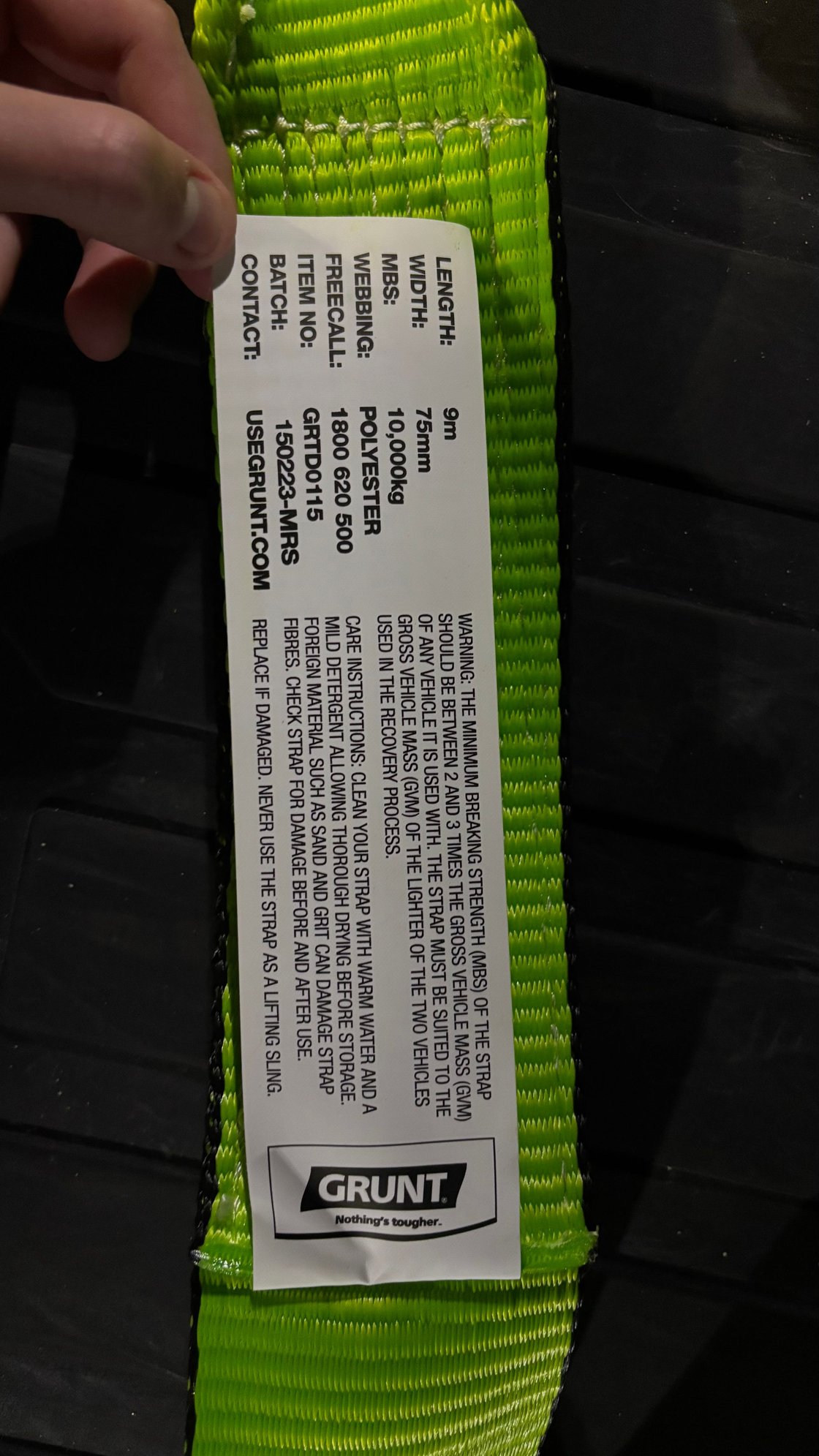 Tow rope (not elastic). Rating on label