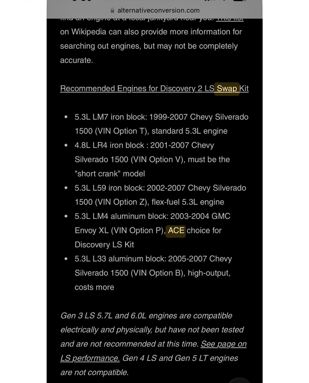 Miscellaneous - Discovery 2 LS Swap Kit by ACE NEW, Complete, in Boxes - New - 1999 to 2004 Land Rover Discovery - Portland, OR 97267, United States
