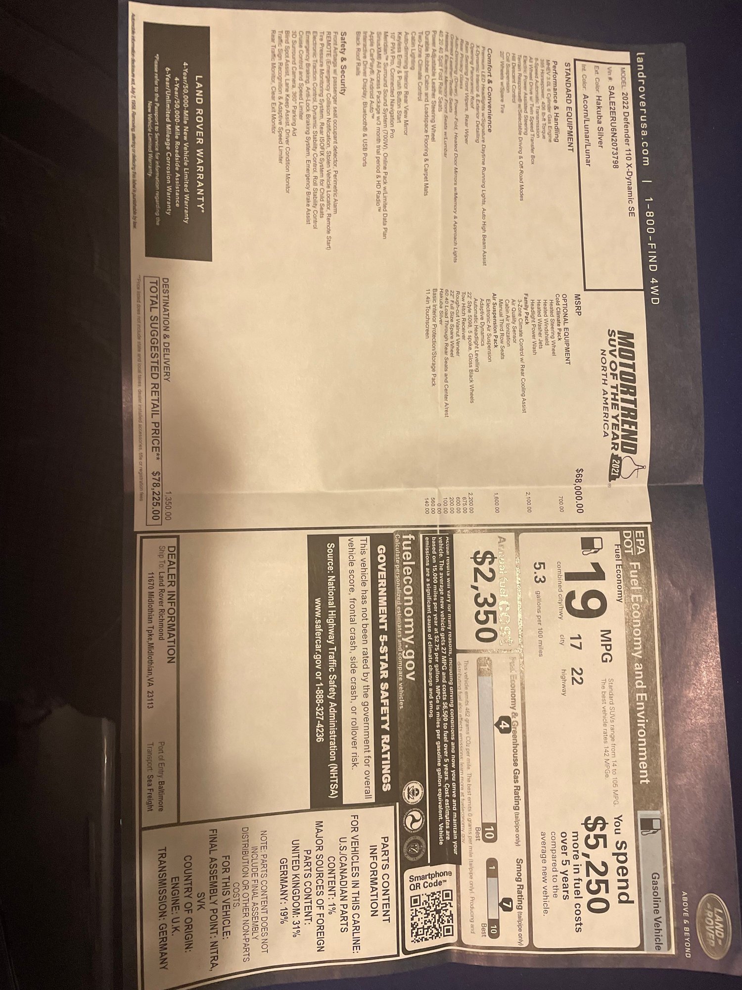 2022 Land Rover Defender - ‘22 Defender X-Dynamic SE - Used - VIN SALE2ERU6N2073798 - 3,500 Miles - 6 cyl - AWD - Automatic - SUV - Silver - Marietta, GA 30068, United States