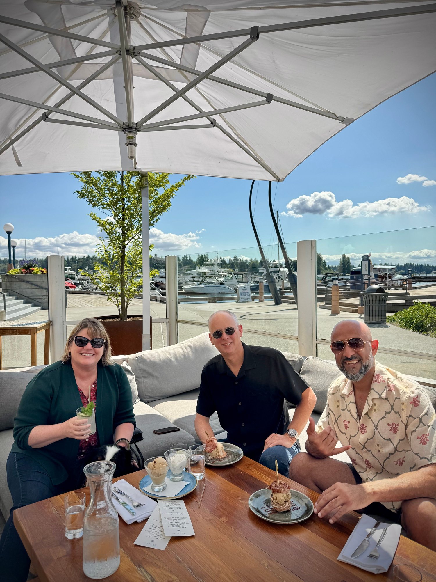 With a 3 hours to kill for the side step install, our sales rep Sami took us 4 miles to his boat in Kirkland for a cruise on Lake Washington and over to a waterside restaurant for a bite and beverage.
