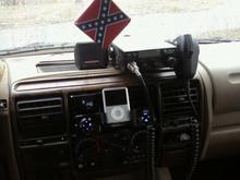 Confederate flag dice, cobra cb, and Dual head unit with built in iPod dock(had to make a custom faceplate to make it fit)