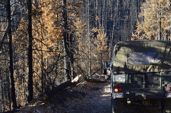 This stretch had 3 tough switchbacks and a fair number of burned tree bits on the road. 