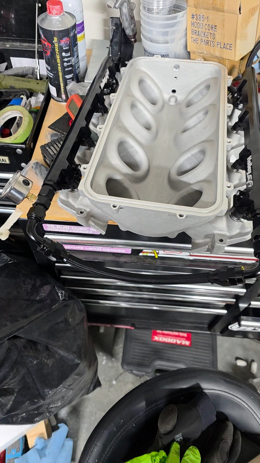 Made a crossover for the base of the intercooler. -8AN