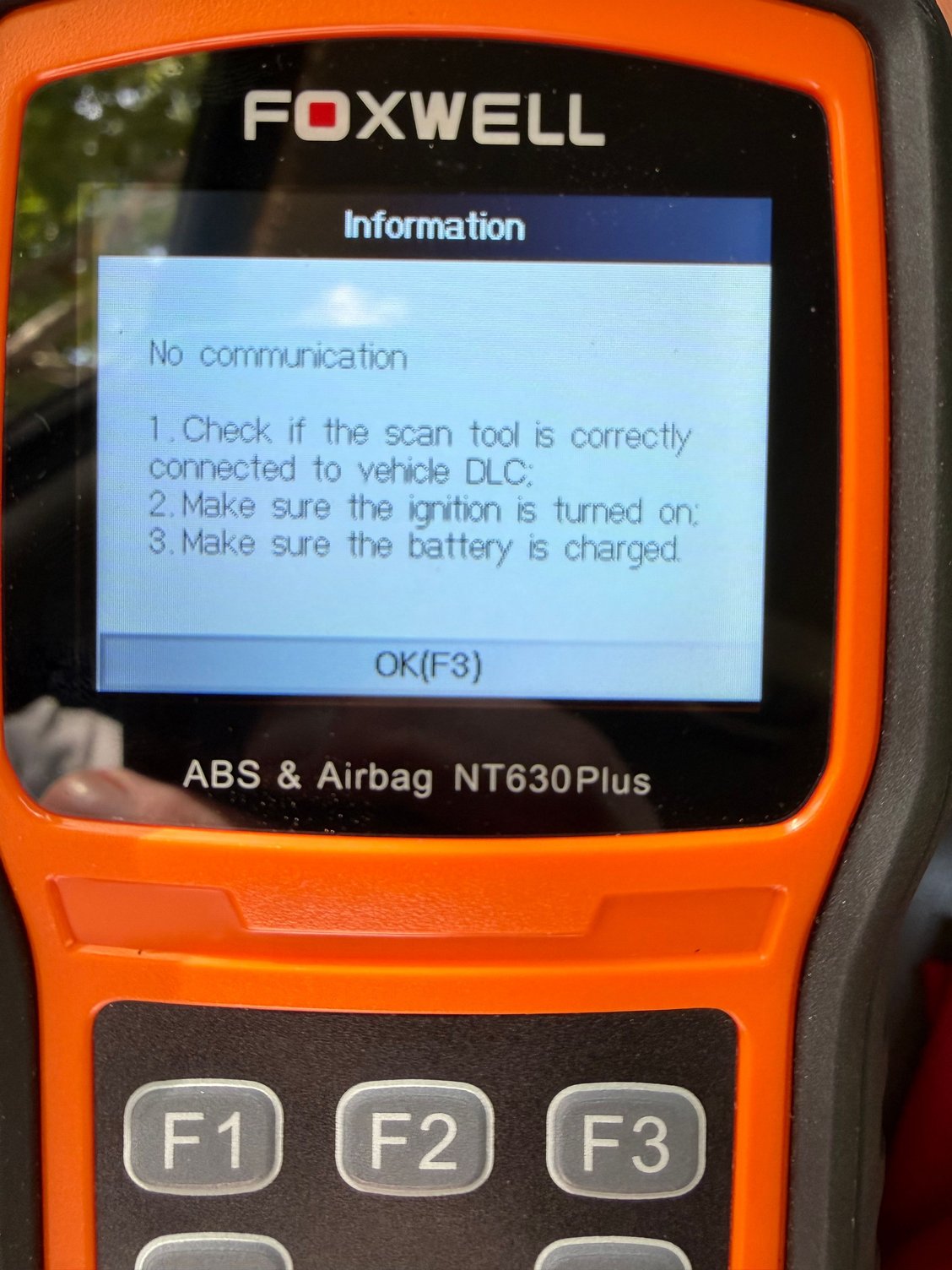 after F1 press to read codes, no communication.