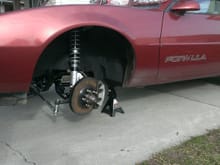 Test fitting Qa1s Coilover kit, I had already put 1998-2002 f-body brakes on it as you see here.