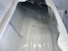 This is underneath the cowl where the wiper arm rods reside.  This is the area that rusted out on my donor car and allowed water to run down behind the gauges and into the driver's side floorboard.  I got as much paint as I could in there.  It's a wonder I didn't get runs and sags but I didn't.