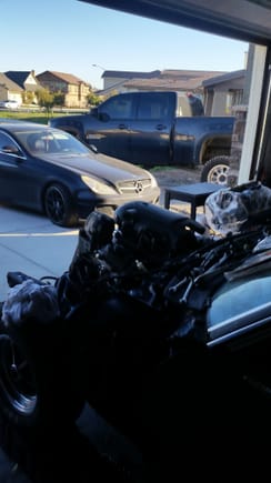 5.3 is making  close to 400hp same as my cls550.      In the back u can see my 6.0 fresh from machine shop. 030 overbore....