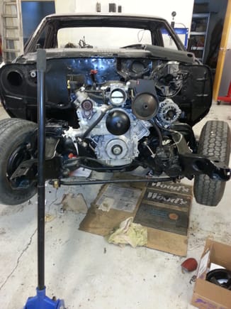 Engine is in. Got my altenator bracket on there too.. moved it up on the side because of clearence issues..
