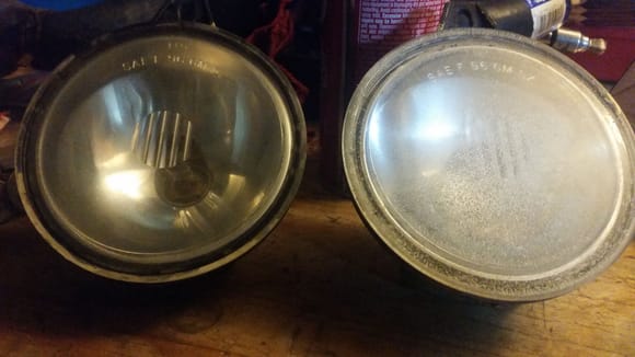 Fog light restoration. Wetsanding with 100, 320, 600, 1000 and finally 2000 grit. Followed up by buffing with a compound and finished with a glaze.