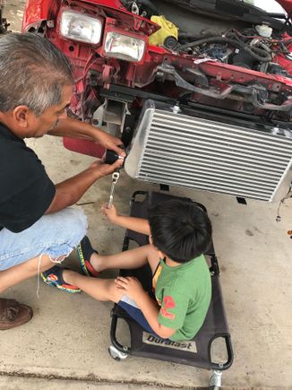 my Dad and nephew helping