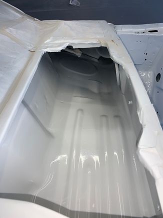 This is underneath the cowl where the wiper arm rods reside.  This is the area that rusted out on my donor car and allowed water to run down behind the gauges and into the driver's side floorboard.  I got as much paint as I could in there.  It's a wonder I didn't get runs and sags but I didn't.