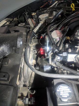 Coolant crossover vent line installed on radiator