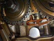 Secondary tensioner on bank 1 completely worn.  Source of whining noise