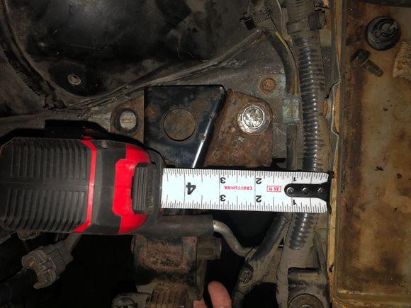      Dimension were looking for is from the edge of battery tray to edge of the mount, and to the centerline of the first bolt hole. Thanks!!