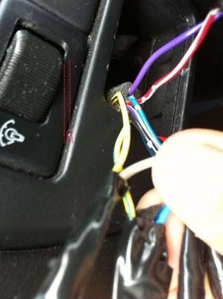 That's grey from new switch going to yellow from the old one. The yellow one had a black stripe.

And Blue from new switch going to yellow from old switch with what looks like a green stripe