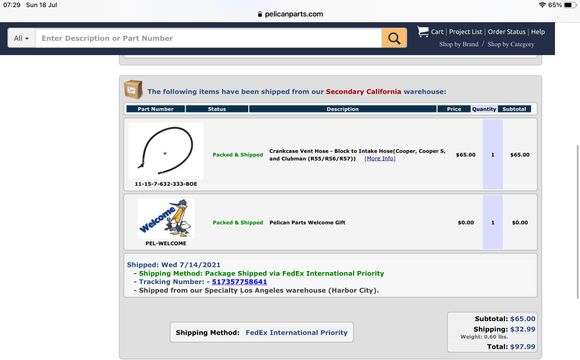 That’s my order from Pelican Parts….