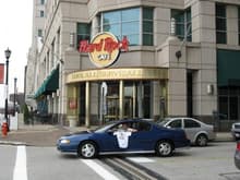 In front of the Hard Rock Cafe in Cleveland Ohio