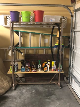 Here is my detailing cart with all my detailing products
