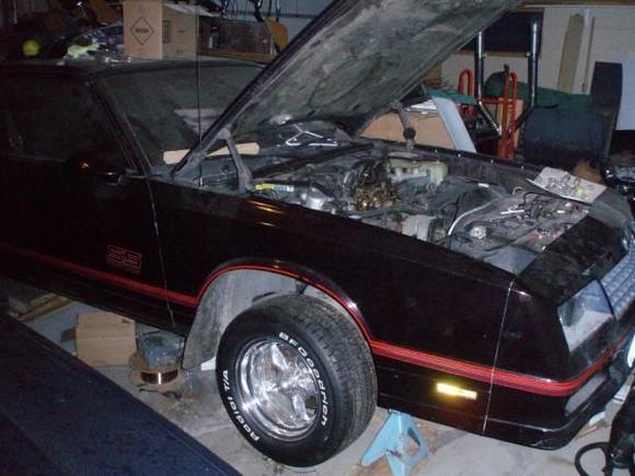Another shot of the 87, it has a tendency to get stuff piled on it if it remains stationary for a period of time. In the back ground you can see my new PYPES stainless 2 1/2 exhaust standing up. I pre-fit the exhaust and now have it all welded up.