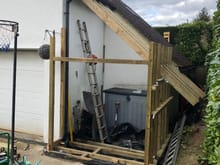 I followed the roof line of the workshop (my office is above the garage) getting materials has been a challenge.

