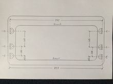 Note: the measurements on mine very when measured from outer face of the bracket to outer face of bracket when measured across the width of sun roof frame, they also don't lign up when a straight edge is held against the outer mounting face, you would probably be better off measuring the distance between your slider brackets do make sure that the dims on this picture are similar to yours.