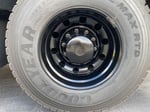 Alcoa 11R 22.5 Polished Aluminum painted 10 lug wheels.