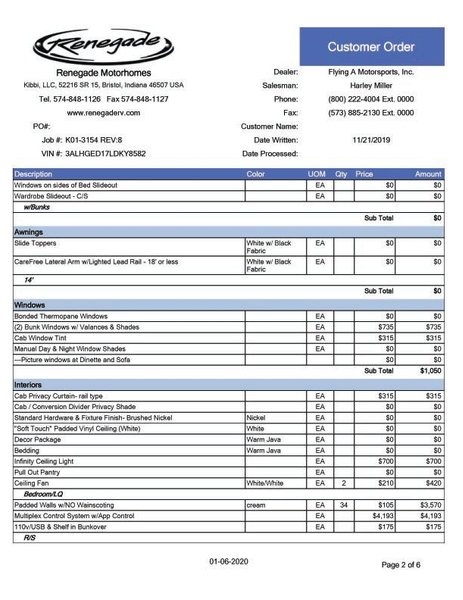 2020 Renegade 2 Bath Bunk House Motorhome K01-3154