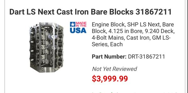 LS Dart Block DRT-31867211  for Sale $3,999 