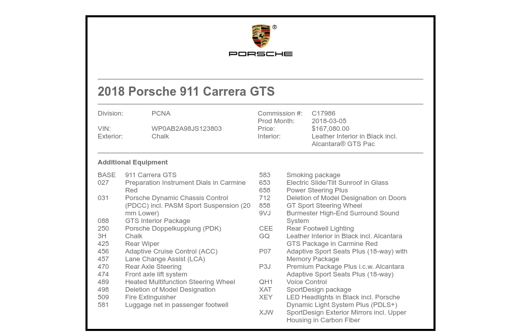 2018 Porsche 911 - 2018 Porsche 911 GTS w/CPO - $167K MSRP - Used - VIN WP0AB2A98JS123803 - 30,321 Miles - 6 cyl - 2WD - Automatic - Coupe - Other - Chantilly, VA 20152, United States