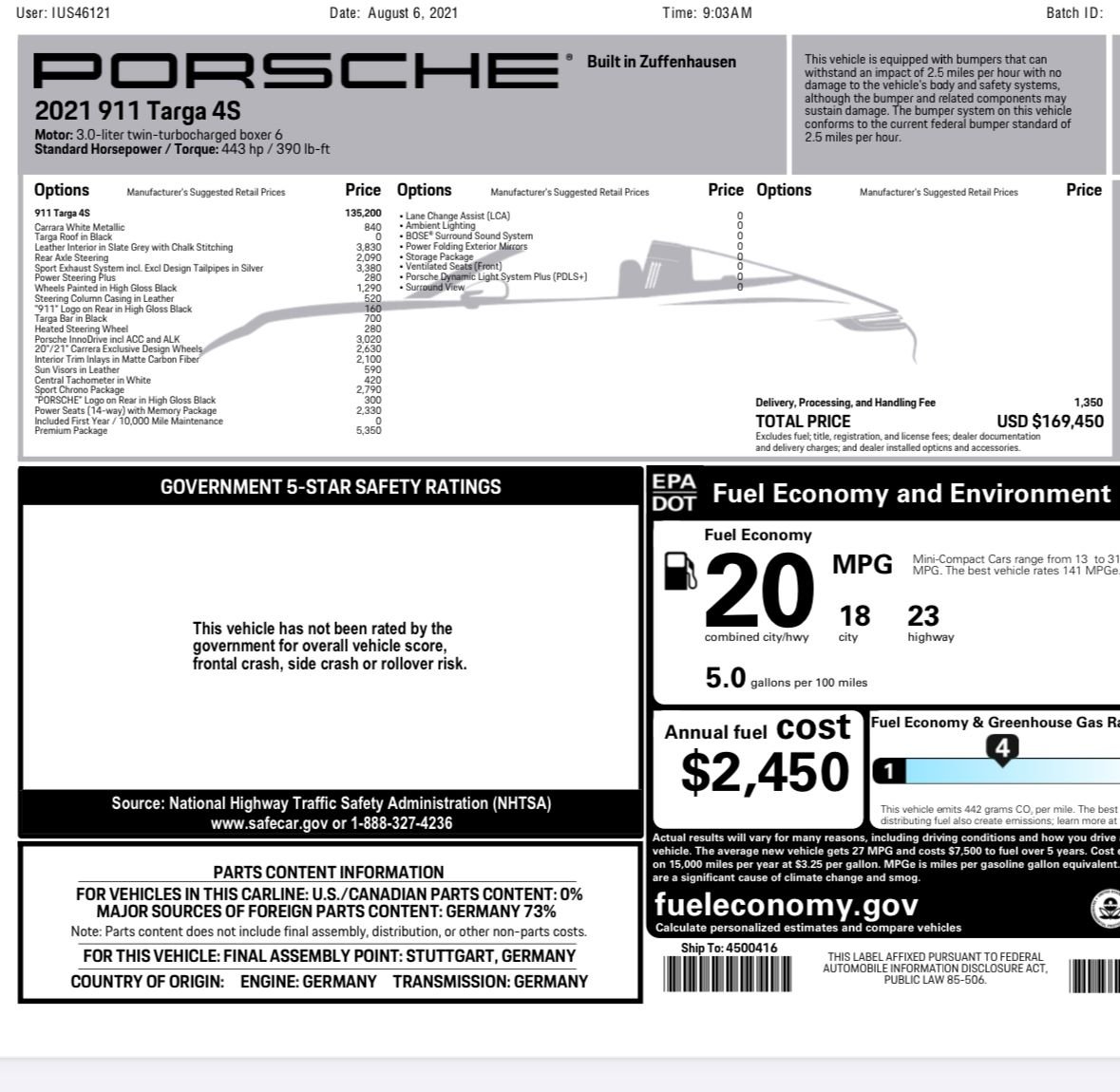 2021 Porsche 911 - 2021 Porsche 911 992 Targa 4S PDK CPO till 27 - Used - VIN WP0BB2A96MS235802 - 10,500 Miles - Automatic - Convertible - White - Irvine, CA 92618, United States