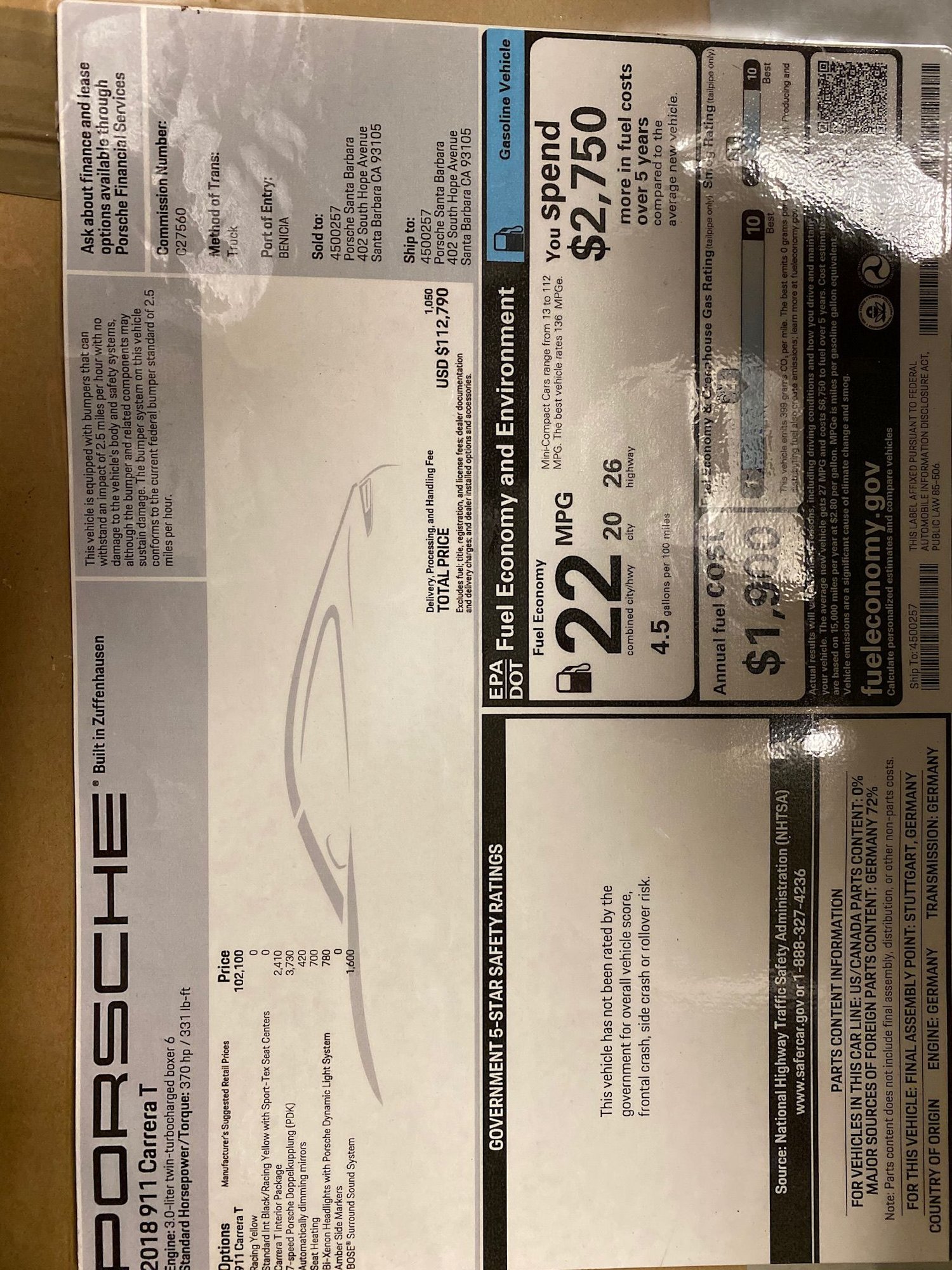 2018 Porsche 911 - 2018 911 Carrera T Racing Yellow, PDK, 3500 miles - Used - VIN WP0AA2A9XJS106116 - 3,583 Miles - 6 cyl - 2WD - Automatic - Coupe - Yellow - Nashville, TN 37203, United States