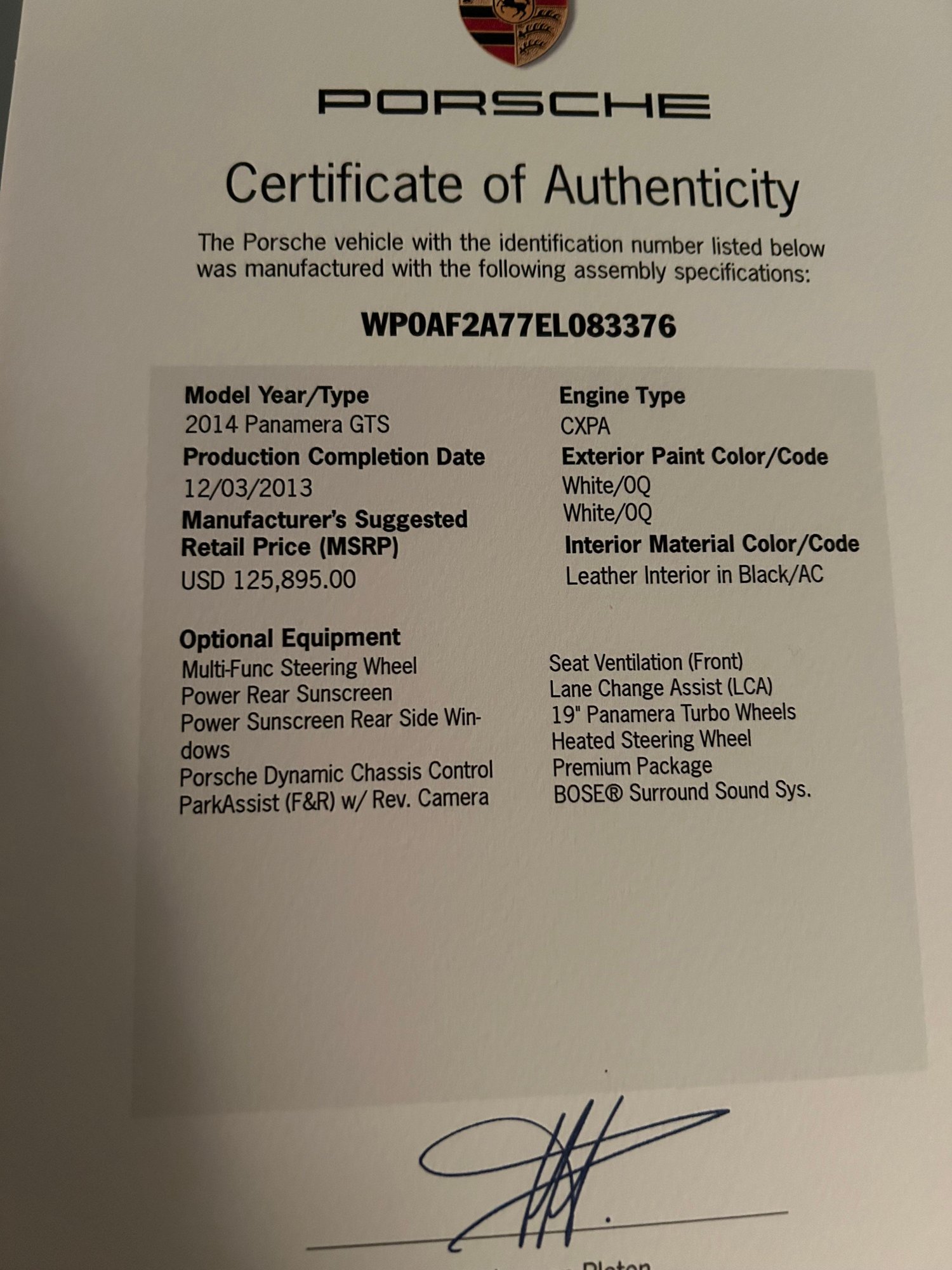 2014 Porsche Panamera - Panamera , one owner, no accidents or body work, making room for a newer GTS - Used - VIN WP0AF2A77EL083376 - 49,100 Miles - 8 cyl - AWD - Automatic - Sedan - White - Finleyville, PA 15332, United States