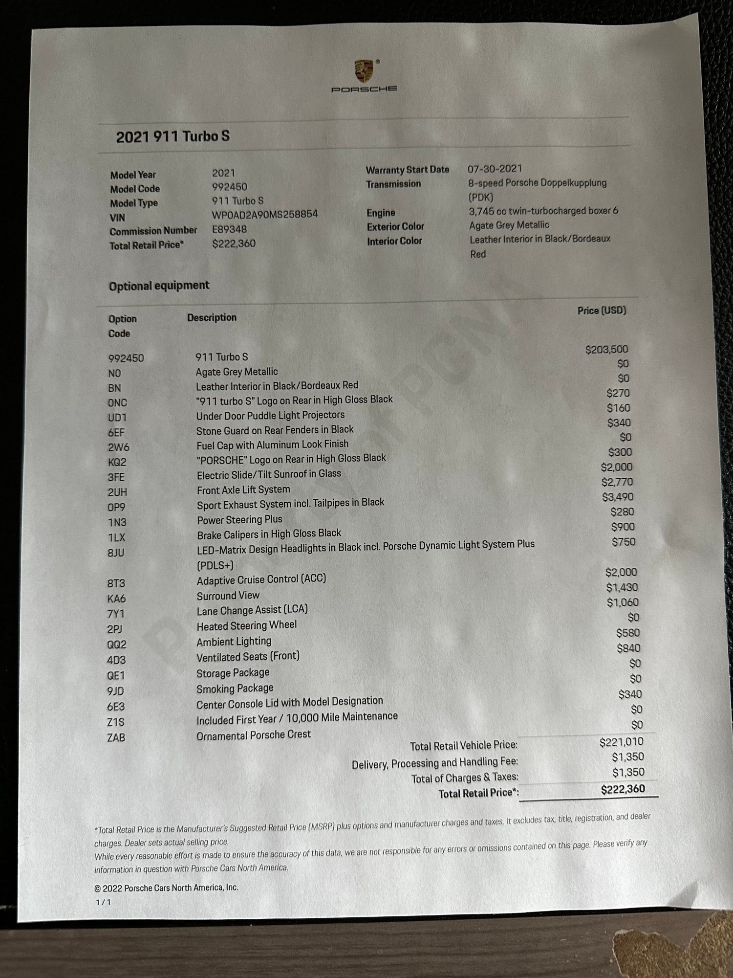2021 Porsche 911 - 2021 992 Turbo S - Used - VIN WPOAD2A90MS258854 - 8,800 Miles - 6 cyl - AWD - Automatic - Coupe - Gray - Knoxville, TN 37934, United States